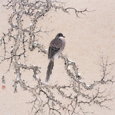 郭慧庆《花鸟二》45×45cm