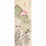 画家张坚盛花鸟《碧池清影图》