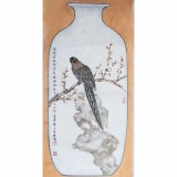 画家张坚盛花鸟《梅艳雪凝图》四尺对开