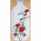 画家张坚盛花鸟《经霜绿花肥映雪红》