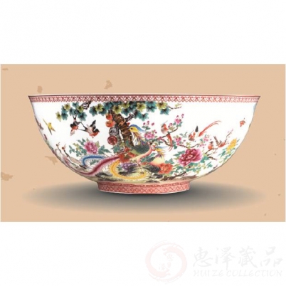 龙凤呈祥重工粉彩薄胎碗
