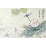 刘换天没骨花鸟-独立池上月 43cmx66cm